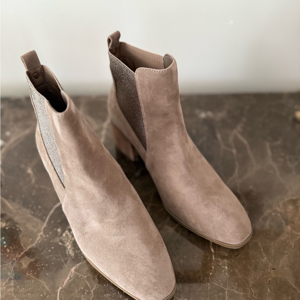 Anne Klein Tan Ankle Booties with Elastic Panels